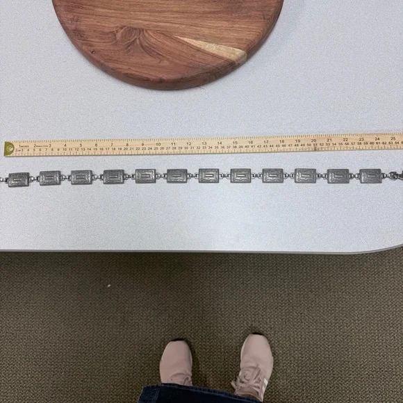 Vintage ⭐️ CONCHO Style Westeren Silver Geometric Chain Belt 37 1/2 ' Long - Picture 8 of 8